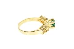 18K Yellow Gold Round Syn. Emerald Diamond Engagement Ring