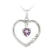 Sterling Silver Dangling Amethyst & Diamond Accent "Mom" Open Heart Necklace