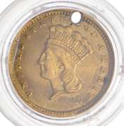 1857-C Indian Princess Head Gold Dollar - Holed