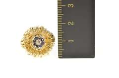 14K Yellow Gold Diamond Sapphire Abstract Floral Cocktail Ring