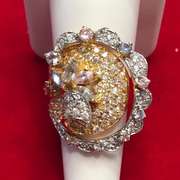 LADIES 18K GOLD DIAMOND WITH BLUE TOPAZ AND PINK TOURMANLINE RING