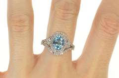 10K Yellow Gold Oval Blue Topaz Diamond Halo Cocktail Ring