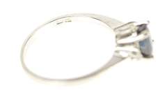 10K White Gold Oval Sapphire Diamond Accent Engagement Ring