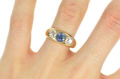 14K Yellow Gold 2.10 Ctw Victorian Sapphire Diamond Ring
