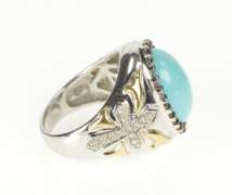 14K White Gold Oval Turquoise Diamond Halo Cross Christian Ring