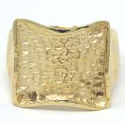 Simple Yellow Gold Hammered Square Ring