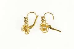 10K Yellow Gold Filigree Cubic Zirconia Syn. Sapphire Dangle Earrings
