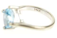 14K White Gold Cushion Faceted Blue Topaz Statement Ring