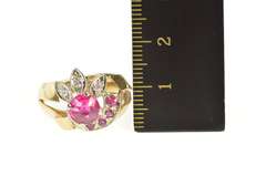 14K Yellow Gold 1930's Syn. Ruby Diamond Leaf Cocktail Ring