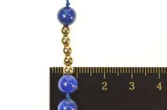 14K Yellow Gold Retro Lapis Lazuli Round Beaded Statement Necklace