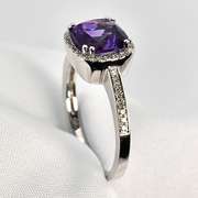 Stylish Amethyst & Diamond Ring in 14K WG