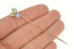 14K Yellow Gold Victorian Opal Seed Pearl Cluster Clover Stick Pin