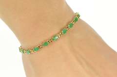 14K Yellow Gold 5.10 Ctw Oval Natural Emerald Flower Link Bracelet