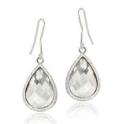 Sterling Silver 8ct CZ Teardrop Brushed Dangle Earrings