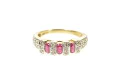 10K Yellow Gold Oval Ruby Diamond Encrusted Statement Band Ring