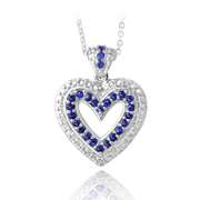 Silver Tone Created Sapphire & Diamond Accent Open Heart Necklace