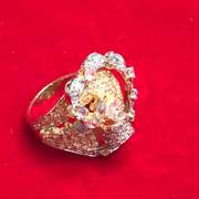 LADIES 18K GOLD DIAMOND WITH BLUE TOPAZ AND PINK TOURMANLINE RING