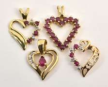 Group of 4 Ruby Hearts