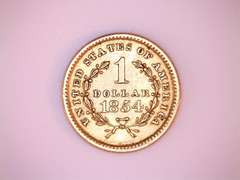 1854 Type 1 Near Unc US Gold $ 1 Dollar