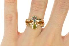 10K Yellow Gold Pear Blue Topaz Peridot Princess Citrine Ring