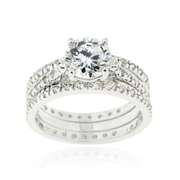 Sterling Silver Round CZ Engagement & Bridal Wedding Ring Set