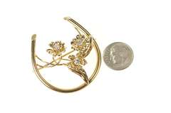 10K Yellow Gold 0.51 Ctw Diamond Flower Horseshoe Statement Pin/Brooch