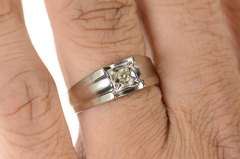 10K White Gold Men's Squared Diamond Solitaire Wedding Ring