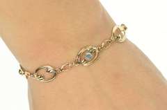 10K Yellow Gold Blue Topaz Wave Oval Design Statement Chain Bracelet
