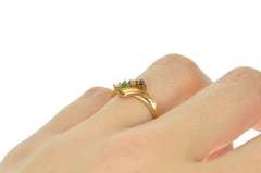 14K Yellow Gold Retro Emerald Diamond Sapphire Peridot Bypass Ring