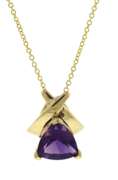 Fantastic 14kt YG Trillion Cut Amethyst Necklace