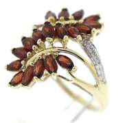 Charming Yellow Gold Garnet & Diamond Waterfall Ring