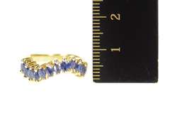 14K Yellow Gold Marquise Sapphire Wavy Statement Band Ring