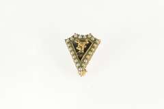 10K Yellow Gold Victorian Seed Pearl Black Onyx Stag Lapel Pin/Brooch