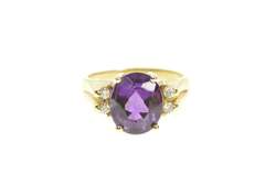 14K Yellow Gold Oval Amethyst Diamond Accent Statement Ring