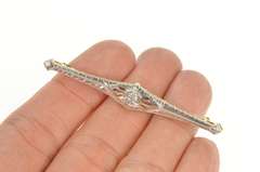 14K Yellow Gold Two Tone Art Deco Diamond Ornate Bar Pin/Brooch