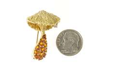 10K Yellow Gold Pave Citrine 1960's 3D Mushroom Statement Pin/Brooch