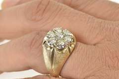 14K Yellow Gold 1.81 Ctw 1960's Round Diamond Cluster Men's Ring