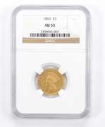 AU53 1860 $3.00 Indian Princess Head Three-Dollar Gold Piece - NGC