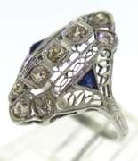 Antique European Diamond and Sapphire Filagree Ring