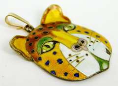 Vintage Chinese Silver Cat/Tiger Enameled Pendant