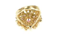 14K Yellow Gold 1960's Ruby Ornate Round Cluster Cocktail Ring