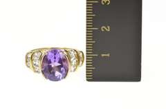 10K Yellow Gold Amethyst Cubic Zirconia Channel Accent Cocktail Ring