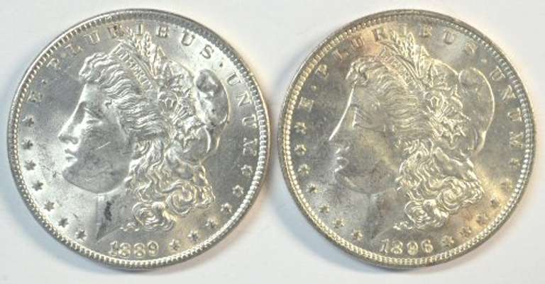 Very Choice BU 1889-P & 1896-P Morgan Silver Dollars