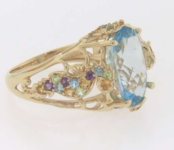 Powerful Blue Topaz, Amethyst, Peridot and Citrine Yellow Gold Ring