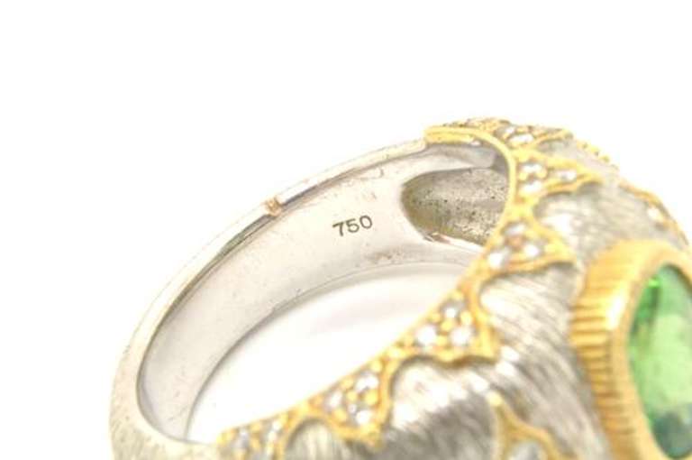LADIES 18 KT WHITE GOLD DIAMOND AND TOURMALINE RING