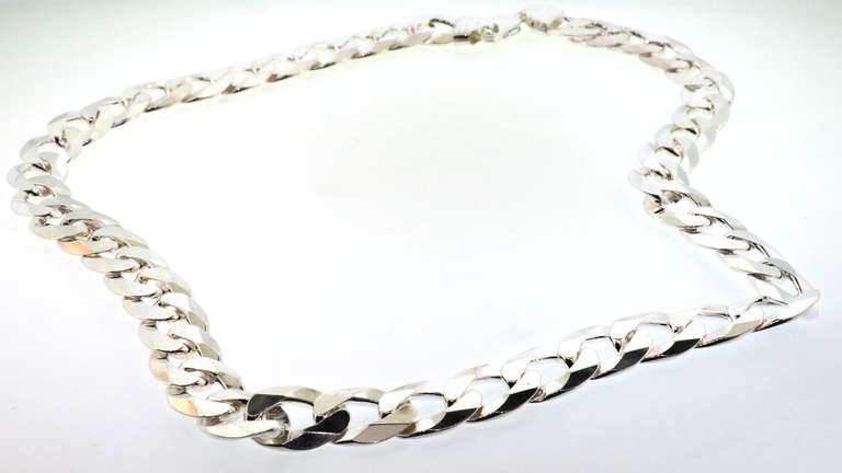 Italian Heavy Sterling Silver Curb Chain Necklace