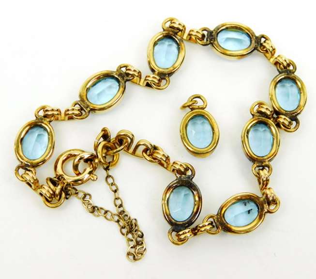 Vintage Gold-Filled Blue Stone Bracelet & Pendant