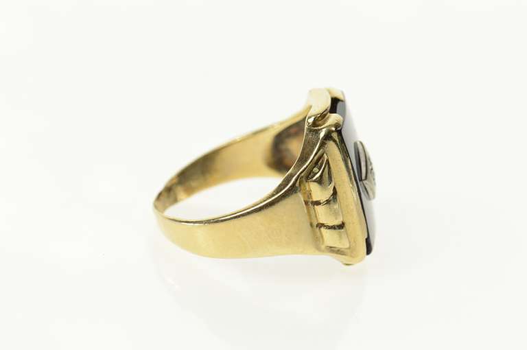 10K Yellow Gold Black Onyx Diamond Retro Men's Statement Ring