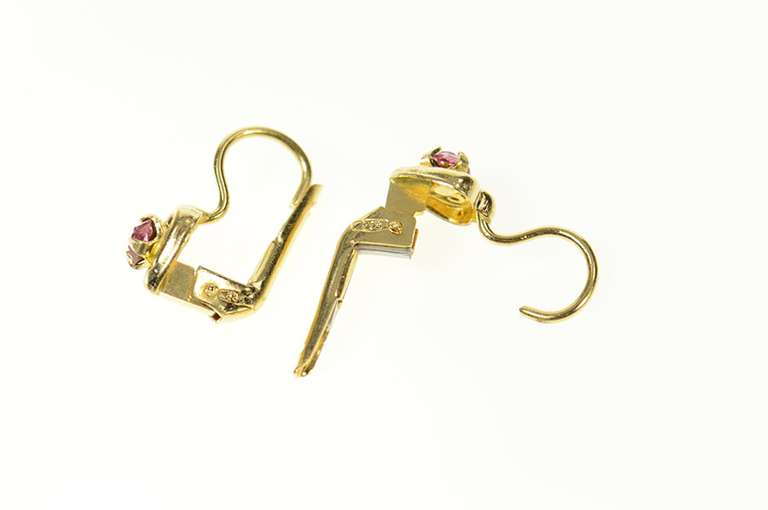 14K Yellow Gold Sim. Pink Sapphire Heart Dangle Lever Back Earrings