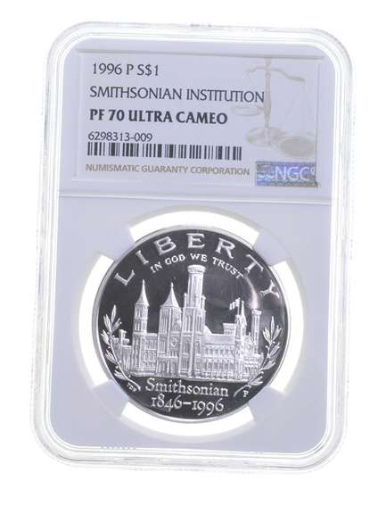 PF70UCAM 1996-P Smithsonian Institution Commem. Silver Dollar - NGC